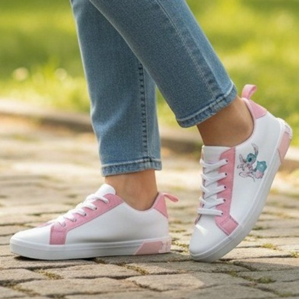 Disney Lilo & Stitch Angel Pink White Low Top Sneakers Womens Size 10 RN151473